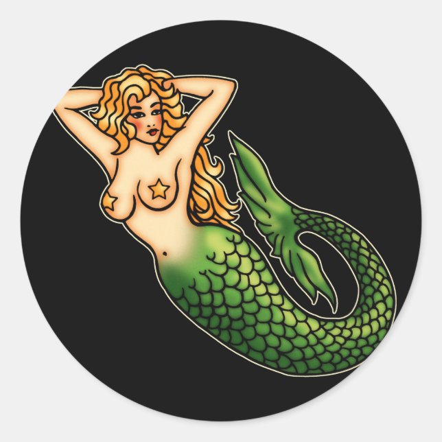 Retro Mermaid Classic Round Sticker (Front)