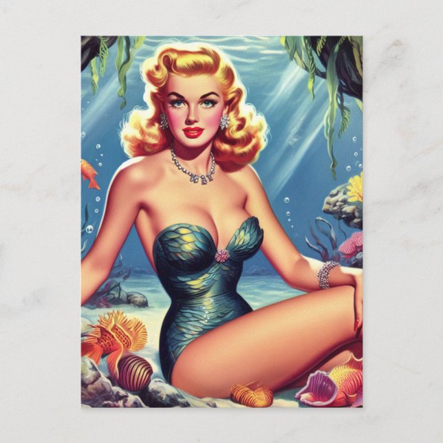 Retro Mermaid Pin Up Postcard (Front)