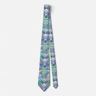 Retro Mermaid Scale Pattern Pastel Colors  Neck Tie