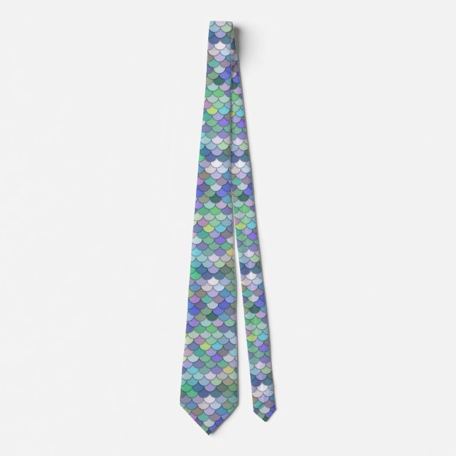 Retro Mermaid Scale Pattern Pastel Colors  Neck Tie (Front)