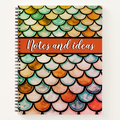 Retro Mermaid Scales Orange Turquoise and Cream Notebook