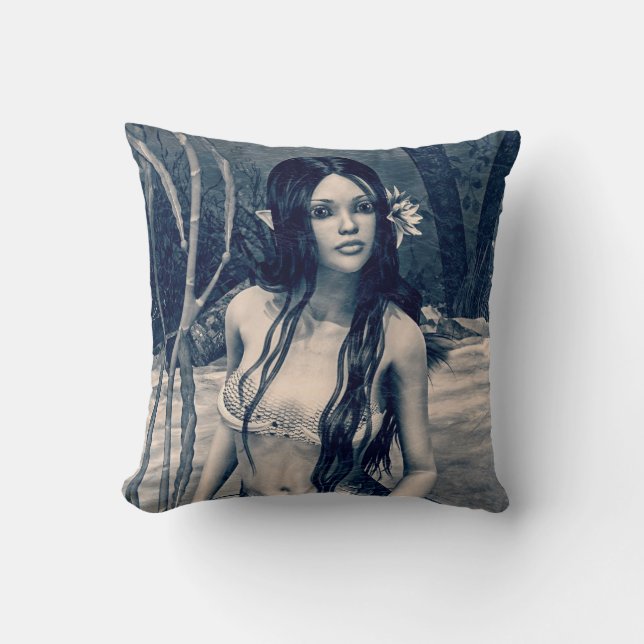 Retro Mermaid Throw Pillow (Front)