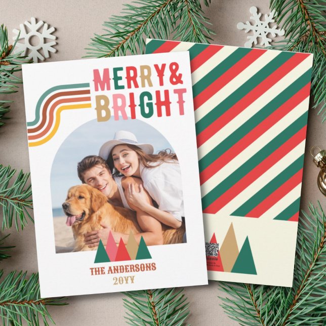 Retro Merry and Bright Arch Photo Christmas  Holiday Card (Creator Uploaded)