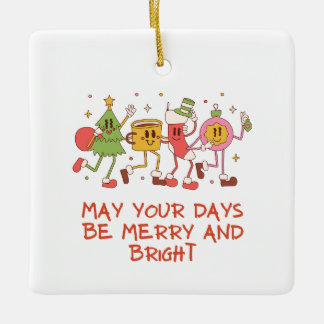 retro merry and bright ceramic ornament