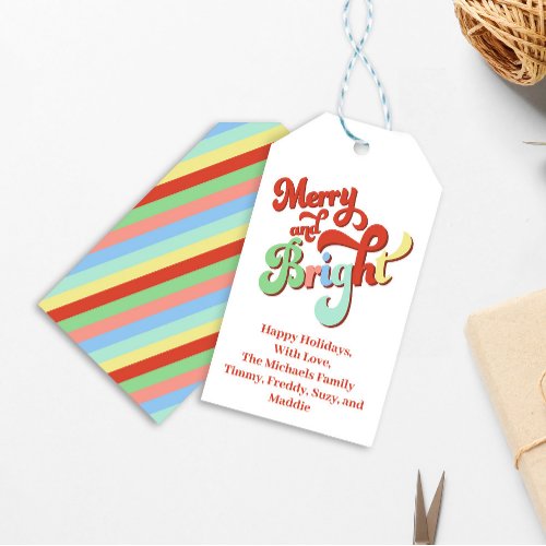 Retro Merry and Bright Christmas Custom Gift Tags