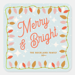 Retro Merry and Bright Christmas Lights Square Sticker