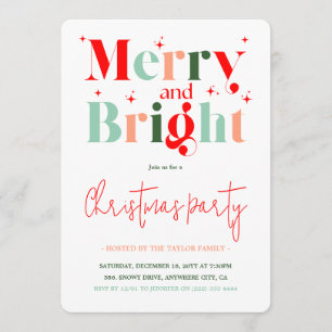 Retro Merry and Bright Christmas Party Invitation