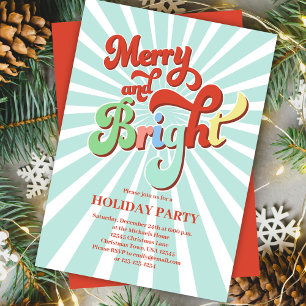 Retro Merry and Bright Christmas Party Invitation