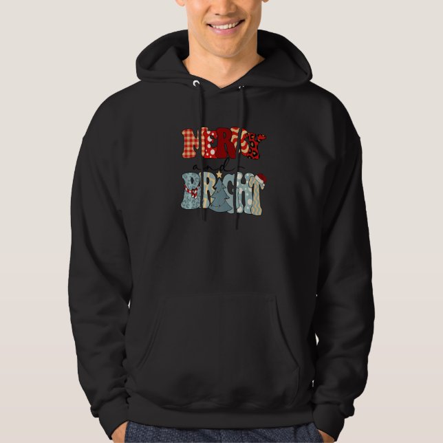 Retro Merry And Bright Christmas Tree Light Christ Hoodie (Front)