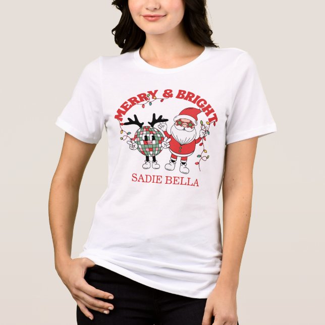 Retro Merry And Bright Christmas Tri-Blend Shirt (Front)