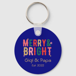 Retro Merry and Bright Custom Grandparent Nickname Keychain