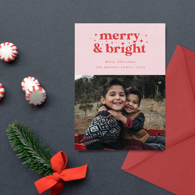 Retro Merry and Bright Family Christmas Holiday Card (Creator Uploaded)