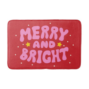 Retro Merry and Bright Holiday Design Bath Mat