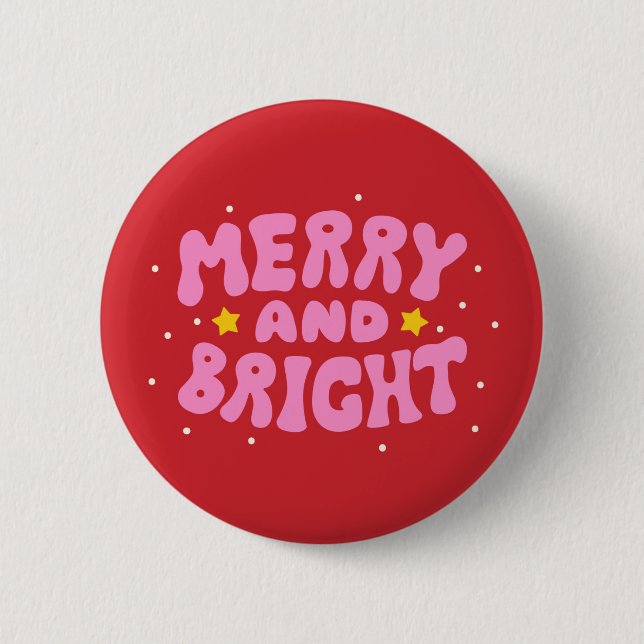 Retro Merry and Bright Holiday Design Button (Front)