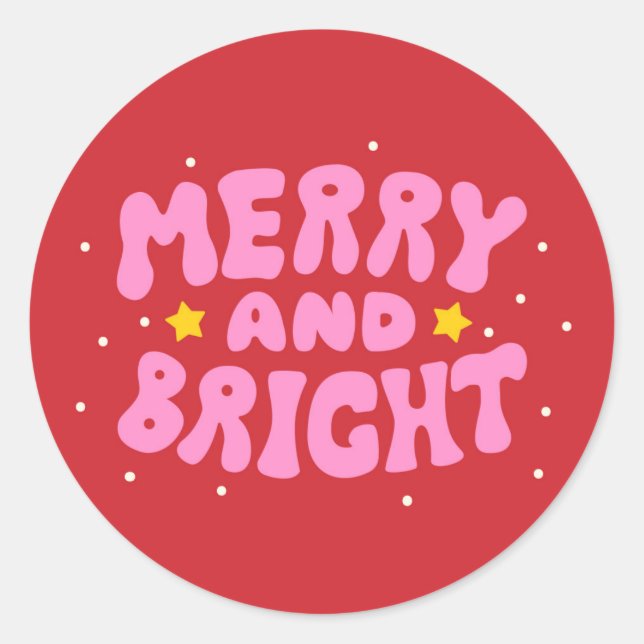 Retro Merry and Bright Holiday Design Classic Round Sticker (Front)