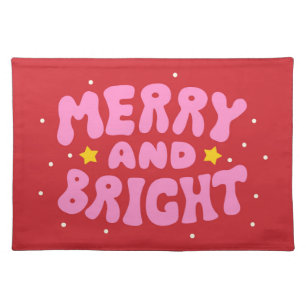 Retro Merry and Bright Holiday Design Cloth Placemat