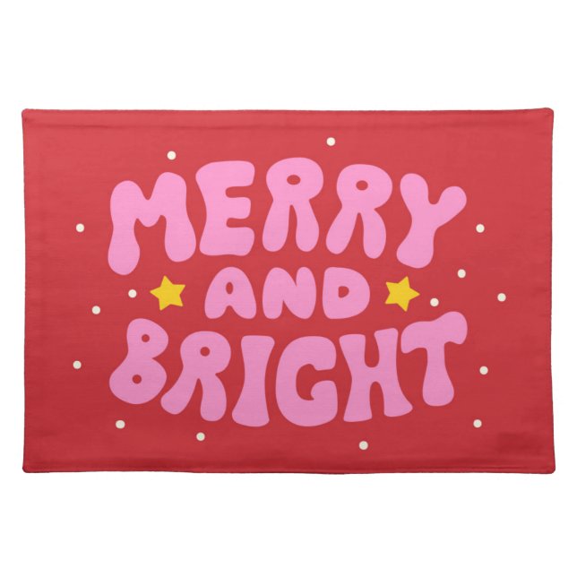 Retro Merry and Bright Holiday Design Cloth Placemat (Front)
