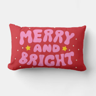 Retro Merry and Bright Holiday Design Lumbar Pillow