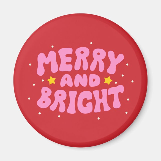 Retro Merry and Bright Holiday Design Magnet (Front)