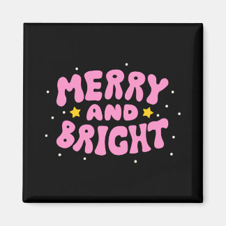 Retro Merry And Bright Holiday Design  Magnet