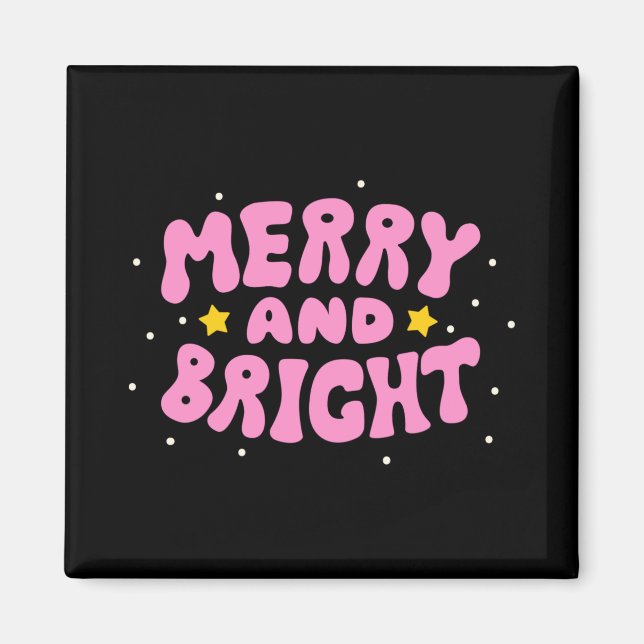Retro Merry And Bright Holiday Design  Magnet (Front)