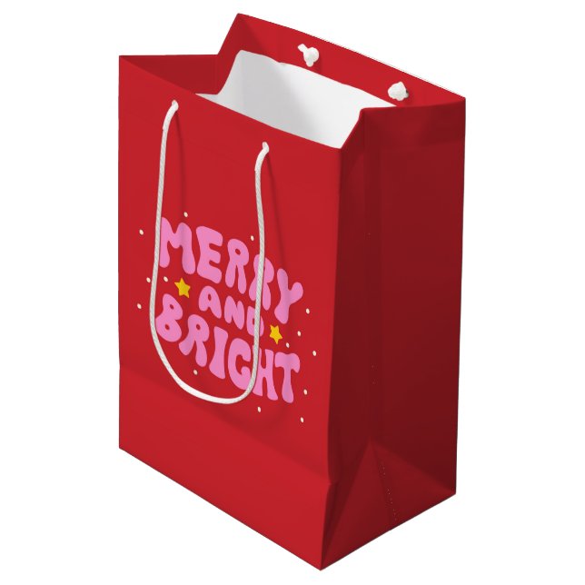 Retro Merry and Bright Holiday Design Medium Gift Bag (Front Angled)