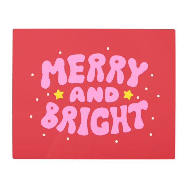 Retro Merry and Bright Holiday Design Metal Print (Front)