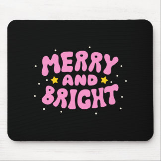 Retro Merry And Bright Holiday Design  Mouse Pad