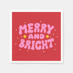 Retro Merry and Bright Holiday Design Napkins