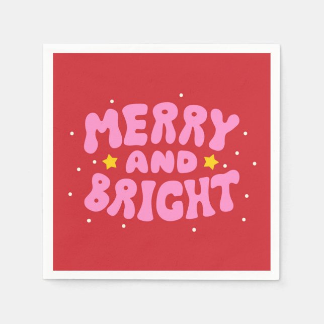 Retro Merry and Bright Holiday Design Napkins (Front)
