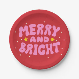 Retro Merry and Bright Holiday Design Paper Plates