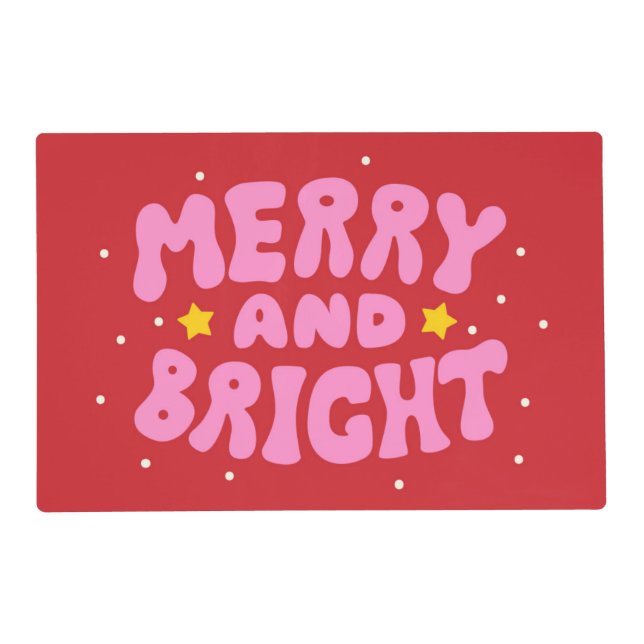 Retro Merry and Bright Holiday Design Placemat (Front)