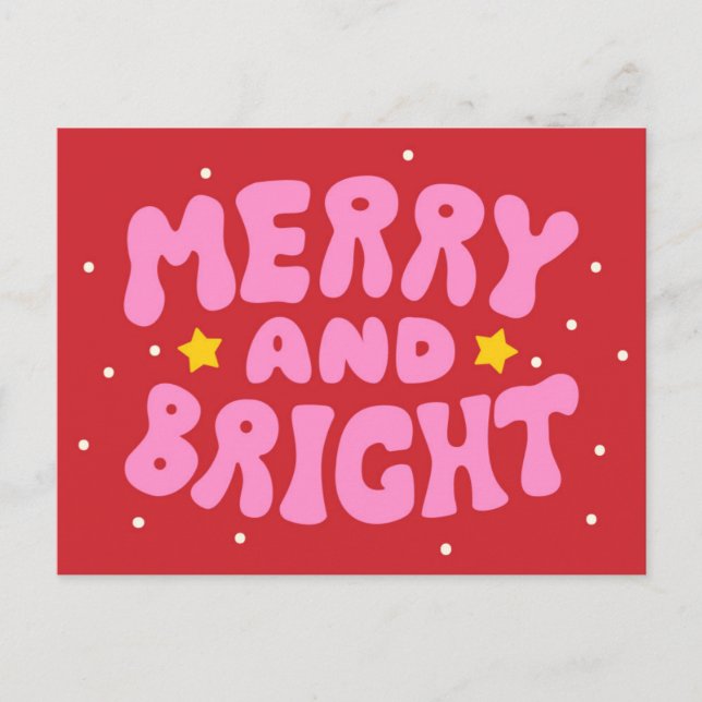 Retro Merry and Bright Holiday Design Postcard (Front)