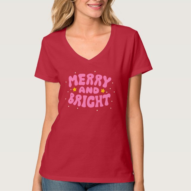 Retro Merry and Bright Holiday Design T-Shirt (Front)