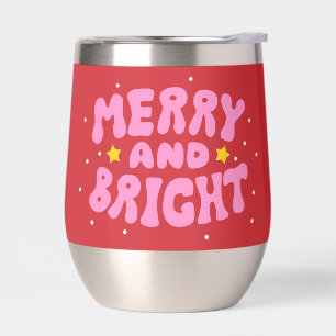 Retro Merry and Bright Holiday Design Thermal Wine Tumbler