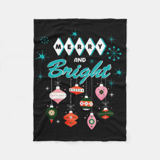 Retro Merry And Bright Mid-century Modern Christma Fleece Blanket