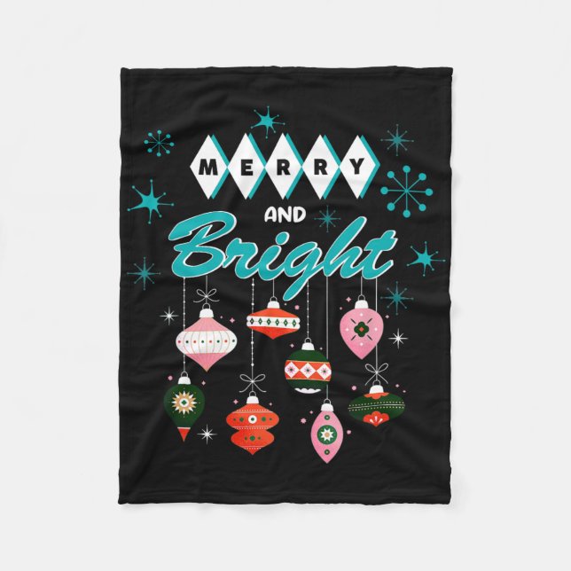 Retro Merry And Bright Mid-century Modern Christma Fleece Blanket (Front)