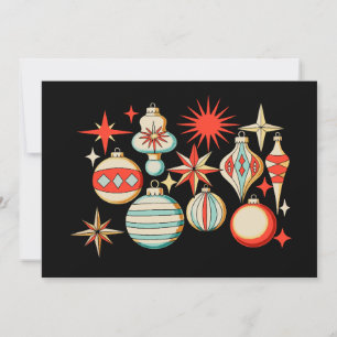 Retro Merry And Bright Modern Christmas Ornament Invitation