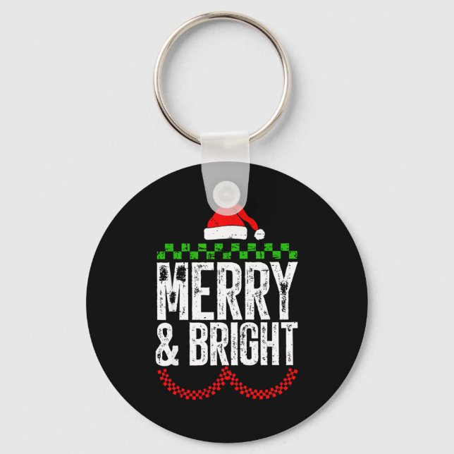 Retro Merry And Bright Moody And Uptight Couples C Keychain (Front)