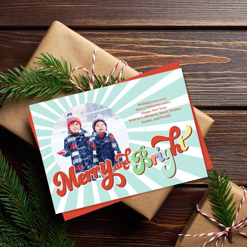 Retro Merry and Bright Photo Christmas Holiday Card