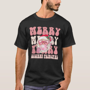 Retro Merry Assistant Principal Christmas Pink San T-Shirt
