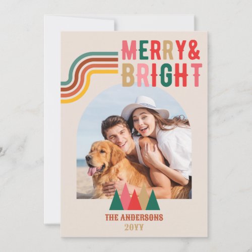 Retro Merry Bright Arch 4 Photo Christmas  Holiday Card