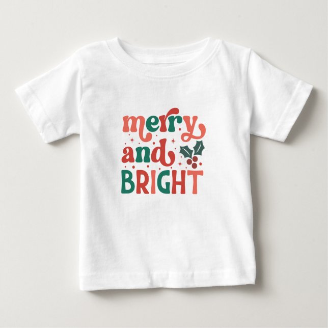 Retro Merry & Bright Christmas  Baby T-Shirt (Front)