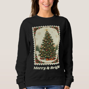 Retro Merry & Bright Christmas Tree Postage Stamp  Sweatshirt