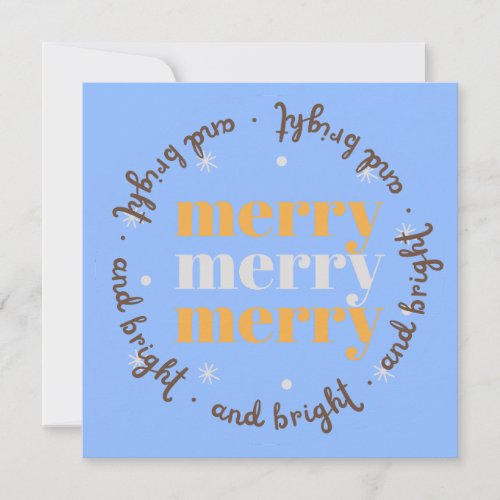 Retro Merry  Bright Cool Blue Photo Christmas Holiday Card