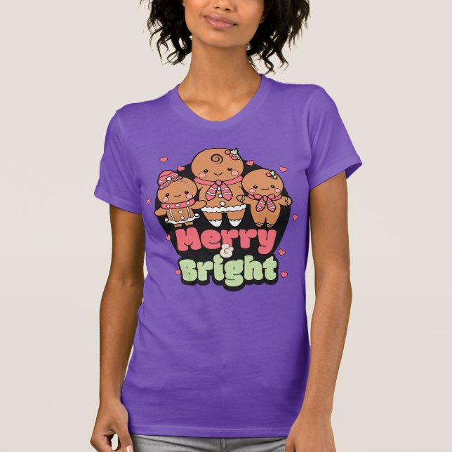 Retro Merry & Bright Gingerbread Man T-Shirt (Front)