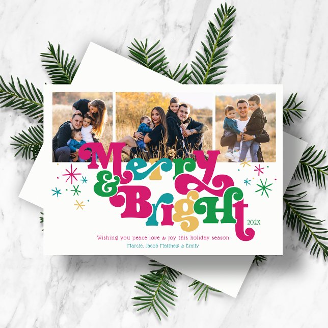 Retro Merry & Bright Photo Holiday Card (Creator Uploaded)