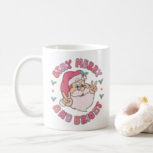 Retro Merry & Bright Santa Coffee Mug (With Donut)