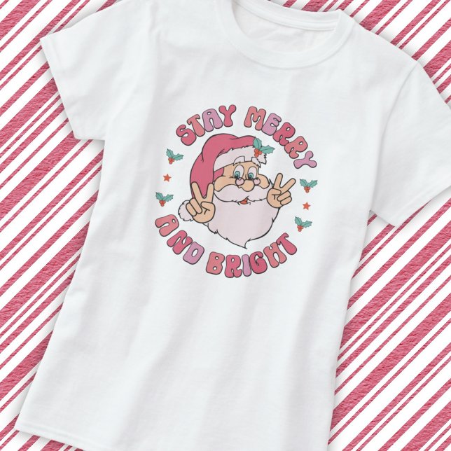 Retro Merry & Bright Santa T-Shirt (Creator Uploaded)