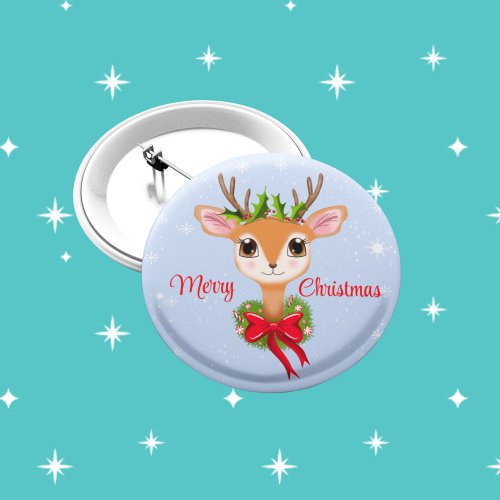 Retro Merry Christmas Adorable Reindeer  Button